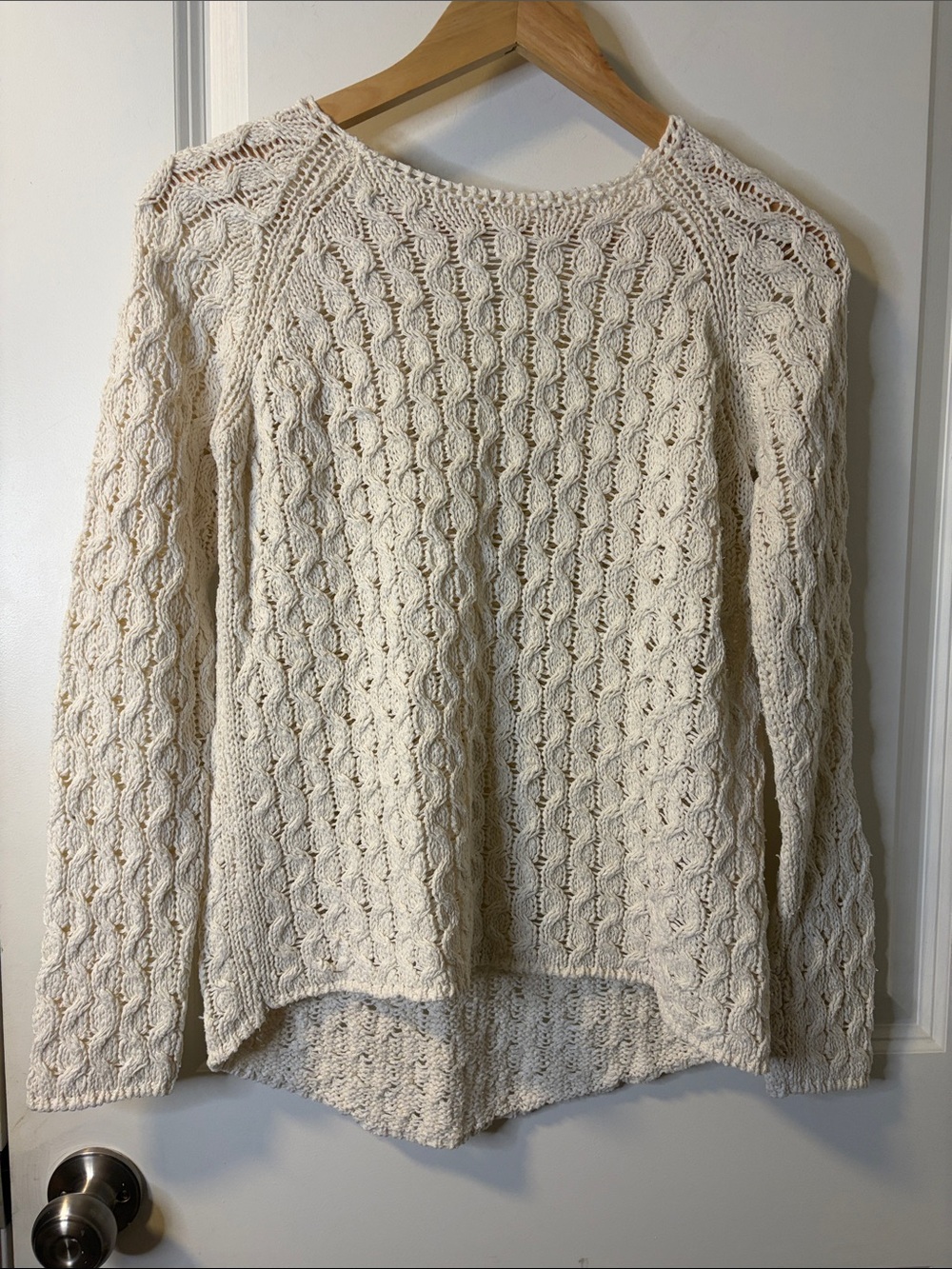 Zara Knitwear Cream Open-Knit Scoop-to-Crew Pullover Sweater